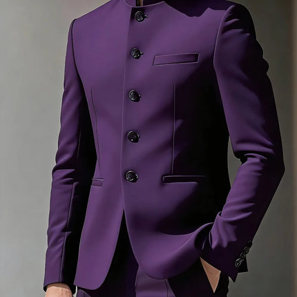 Chinese Men Suits Business Suits With Stand Collar Slim Fit 2 Pcs Blazer Pants Set Formal Wedding Office Outfit Tailored Outfit