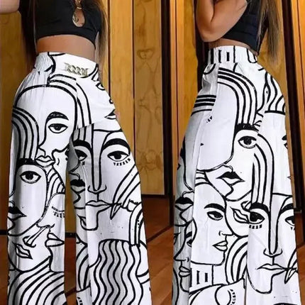 Women's High Waist Wide Leg Pants, Elegant Chain Decor, Black Trousers, Casual Clothes, White, Summer