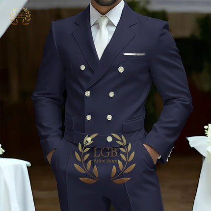 Men's 2-Piece Formal Suit, Double-Breasted Exquisite Buttons, Suit + Trousers, High-End Ceremonies Use