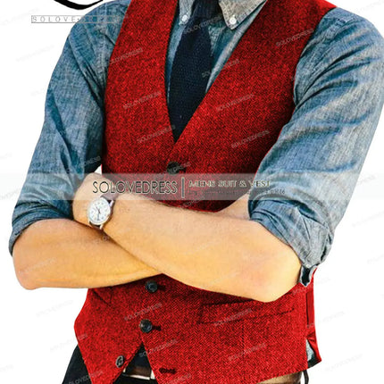 Mens Vests Tweed Herringbone Slim Fit Fashion Men's Suits Vests For Jacket Groomsmen  Waistcoat For Wedding