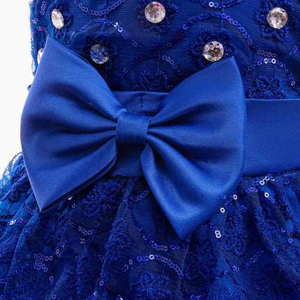 Girls Birthday Party Dresses For Kids Beading Royal blue Elegant Princess Clothes Children Prom Ceremony Wedding Formal Clothing