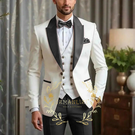 New Men Suit Sets Formal Banquet Luxury Ivory Blazer Vest Burgundy Pants Outfits Wedding Grooms Custom Fashion Slim Fit Costumes