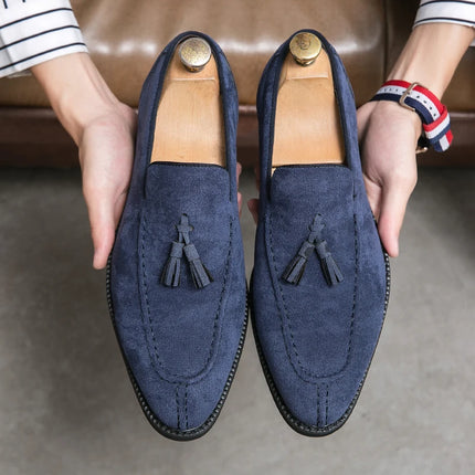 New British Designer Suede LeatherTassel Casual Shoes for Men Purple Blue Brown Moccasins Wedding Prom Homecoming Party Footwear
