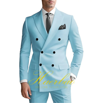 Men's Suits 2 Piece Double Breasted Jacket Pants Wedding Groom Tuxedo Formal Blazer Suit for Men