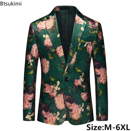 Men's Oversized Single-breasted Printed Suit Jackets Fashion Trim Dress Suit Coats Men Business Wedding Luxury Jacquard Blazers