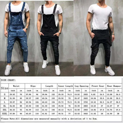 New Fashion Men's Jeans Overalls High Street Ripped Denim Jumpsuits Hip Hop Men Cargo Bib Pants Cowboy Male Jean Dungarees 2023