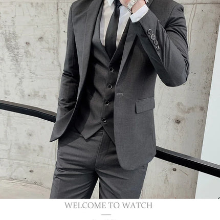 Suit (Blazer+vest+pants) Fashionable and Formal Outdoor Gentleman Solid Color Men's Business Wedding Host Gentle Three-piece Set