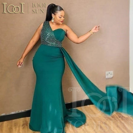 IOOISUN Customized Emerald Green Satin Bridesmaid Dress Beaded One Shoulder Wedding Party Gown Long Fomal Party Dresses