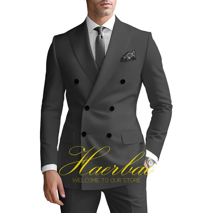 Men's Suits 2 Piece Double Breasted Jacket Pants Wedding Groom Tuxedo Formal Blazer Suit for Men