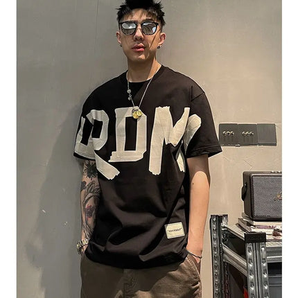2025 Summer Casual All-match Trend Korean Fashion Short Sleeve Round Neck Solid Color Letter Printed Loose Fashion Youth T-shirt