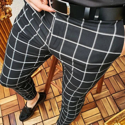 Summer Men's Suit Pants 3D Printed Fashion Plaid Pants Comfortable Casual Business Pants Quick Dry Straight Pants