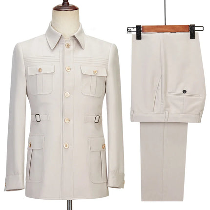 New Fashion  Men's Suits High Quality Stand Collar Single Breasted Suit Male Casual Daily Wedding Two Piece Blazer Pants Set