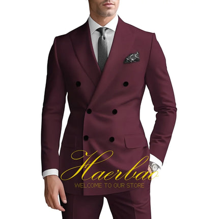 Men's Suits 2 Piece Double Breasted Jacket Pants Wedding Groom Tuxedo Formal Blazer Suit for Men