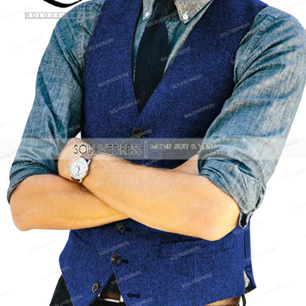 Mens Vests Tweed Herringbone Slim Fit Fashion Men's Suits Vests For Jacket Groomsmen  Waistcoat For Wedding