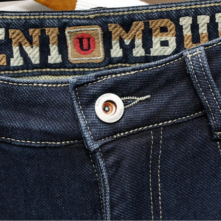 New Embroidery Fashion Straight Jeans Men Stretch Black Blue Slim Fit Pants Comfortable Business Denim Trousers