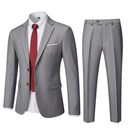( Blazer + Pants ) Men's 2 Piece Suit  Random Tie Included, Wedding & Business Dinner Male Formal Menswear Prom & Office Wear