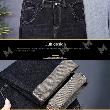 Male Denim Straight High Street Trousers Casual Men Fashion Elastic Waist Vintage Pant Spring Ripped Soft Stretch Slim Fit Jeans