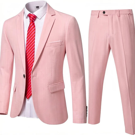 ( Blazer + Pants ) Men's 2 Piece Suit  Random Tie Included, Wedding & Business Dinner Male Formal Menswear Prom & Office Wear