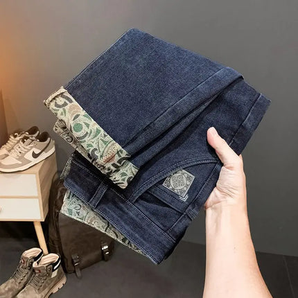 Trendy Embroidered Slim Fit Men's Jeans Spring Autumn New Style Zipper Long Casual Pants Youth Versatile Wear Resistant