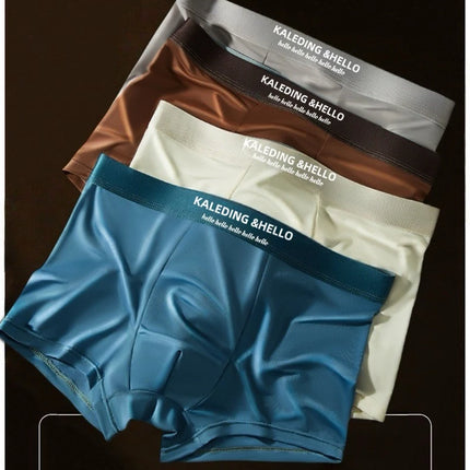 4 Pack Mens Satin Ice Silk Boxer Briefs Ice Cool Comfortable Breathable Trendy Fashion Mens Solid Color Mid Rise Underwear