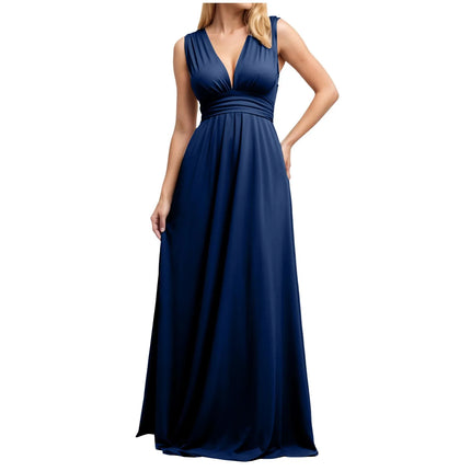 Multiple-Way Women Maxi Dress For Wedding Deep V-Neck Sexy High Waist Evening Party Dress Flowy Ruched A-Line Cocktail Dress