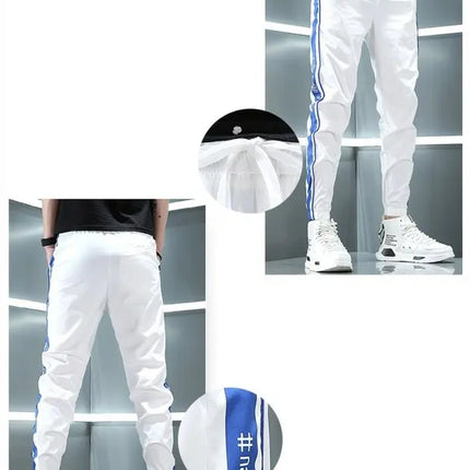 Spring Summer Harajuku Elastic Waist Quick Drying Stripe Casual Baggy Sport Running Work Trousers Man Casual Jogger Sweatpants