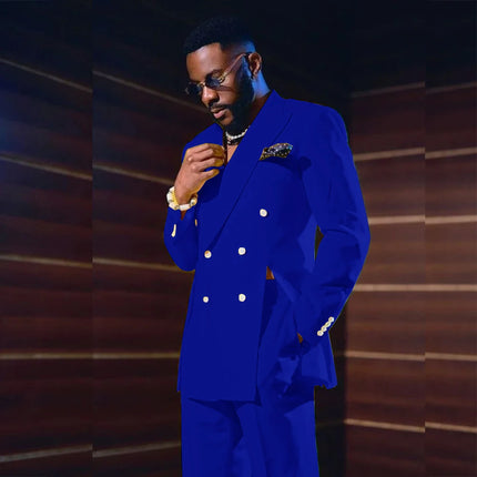 Fashion Yellow Men's Suits Special Style Double Breasted Peaked Lapel Luxury Blazer 2 Piece Jacket Pants Chic Blazer Customized