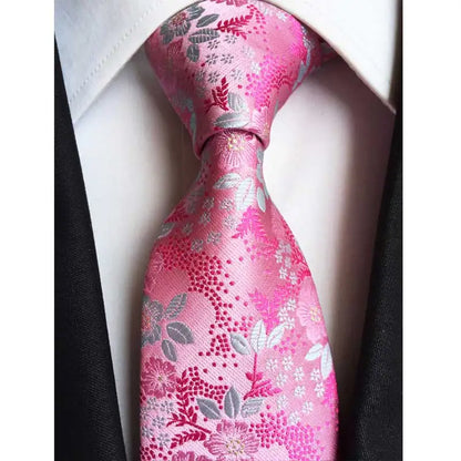 Luxury 8CM Mens Necktie Pink Color Solid Stripes Paisley Ties For Man Groom Jacquard Woven Neck Tie For Business Wedding Party