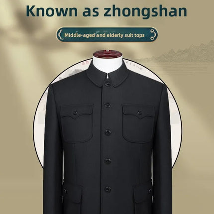 Set of Chinese Tunic Suit for Men, Mao Suit, Coat with Trousers, 2-piece Set, Zhongshan Jacket and Trousers, Twinset