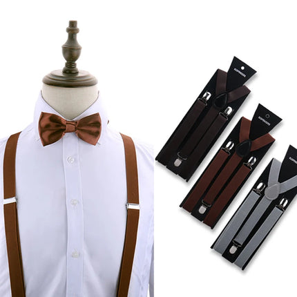 Elegant Fashion Adult Men's Suspenders And Bow Tie Two Pcs Set Harness Man For Pants Gentleman Suit Accessories Wedding Business