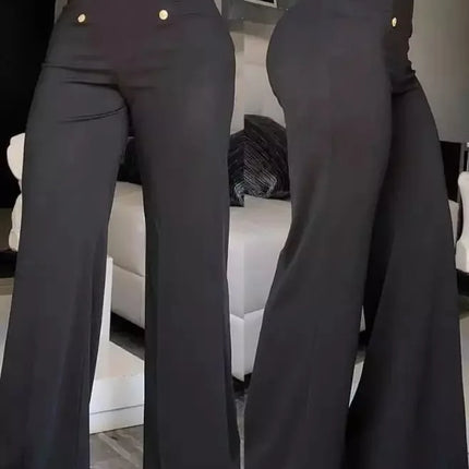 Women's High Waist Wide Leg Pants, Elegant Chain Decor, Black Trousers, Casual Clothes, White, Summer