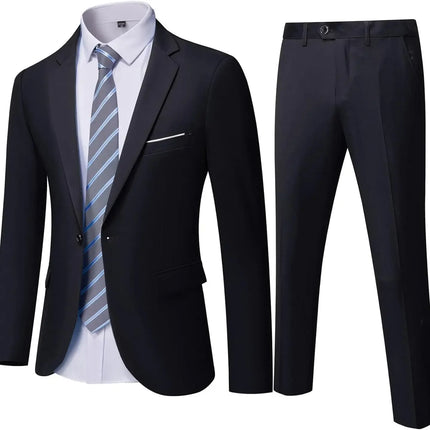 ( Blazer + Pants ) Men's 2 Piece Suit  Random Tie Included, Wedding & Business Dinner Male Formal Menswear Prom & Office Wear