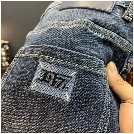 Summer Men's Slim Fit Jeans Thin Trendy Loose Straight Leg Elastic Nine Point Pants Versatile Casual Straight Cut Jeans