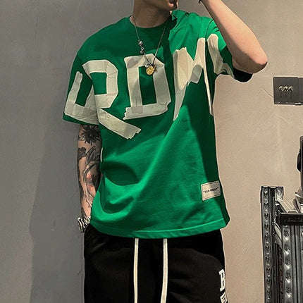 2025 Summer Casual All-match Trend Korean Fashion Short Sleeve Round Neck Solid Color Letter Printed Loose Fashion Youth T-shirt