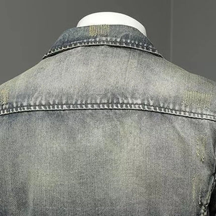 Vintage Denim Jacket With Zip Stand Up Cotton Slim Fit Denim Coat Winter Fashion New Men'S Cotton Jacket Winter Jacket Men