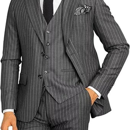 Elegant Pinstripe Suit for Men 3 Piece Blazer Vest and Pant Set Peak Lapel High Quality Customized Men Suit for Wedding Business