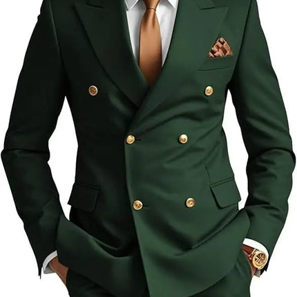 Double Breasted Men Suits Wedding Tuxedo Slim Fit Formal 2 Piece Jacket Pants Groom Prom Party Business Banquet Male Suit