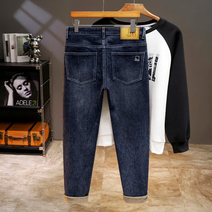 Spring Edition Men's Jeans mid Waist Straight Leg Faion Urban Sle Elastic Waist Micro Stretch Snowflake Waed