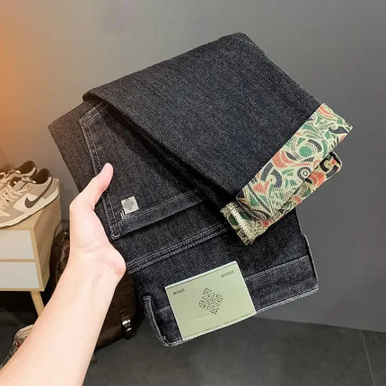 Trendy Embroidered Slim Fit Men's Jeans Spring Autumn New Style Zipper Long Casual Pants Youth Versatile Wear Resistant