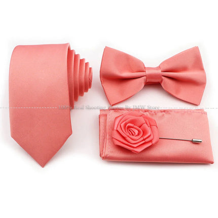 Hot Sale Purple Pink Sage Green Tie Set Polyester Necktie Bowtie Cufflink Brooch For Groom Suit Wedding Cravat Shirt Accessory