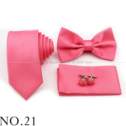 Hot Sale Purple Pink Sage Green Tie Set Polyester Necktie Bowtie Cufflink Brooch For Groom Suit Wedding Cravat Shirt Accessory