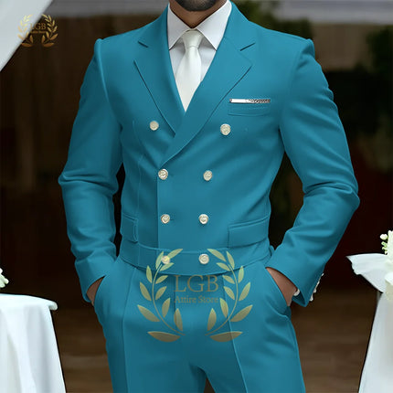 Men's 2-Piece Formal Suit, Double-Breasted Exquisite Buttons, Suit + Trousers, High-End Ceremonies Use