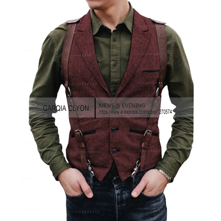 Lapel Neck  Herringbone Men's Suits Vest Single Breasted Slim Fit Men's Waistcoat For Busssiness Wedding