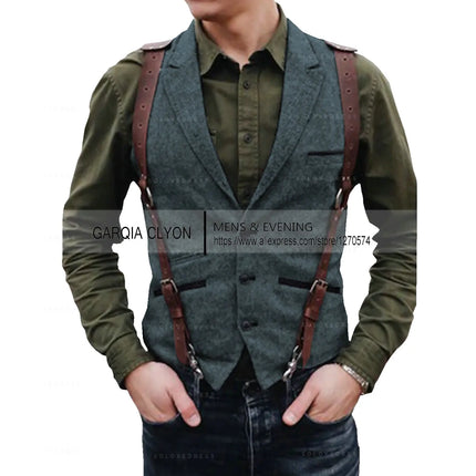Lapel Neck  Herringbone Men's Suits Vest Single Breasted Slim Fit Men's Waistcoat For Busssiness Wedding