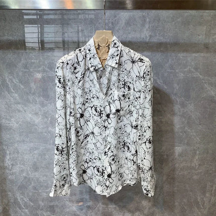 New Hong Kong Style Long Sleeved Shirt for Men, Thin and Trendy Korean Printed Shirt, All Match Printing Popularity Top