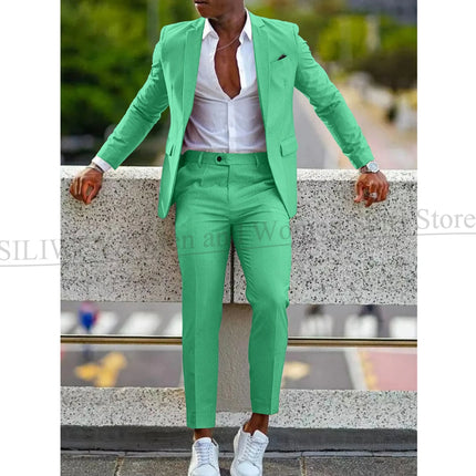 Orange Formal Men Suits For Wedding Prom Notch Lapel Blazer Custom Made Fashion Tuxedos Two-Piece Jacket+Pants Trajes De Hombre
