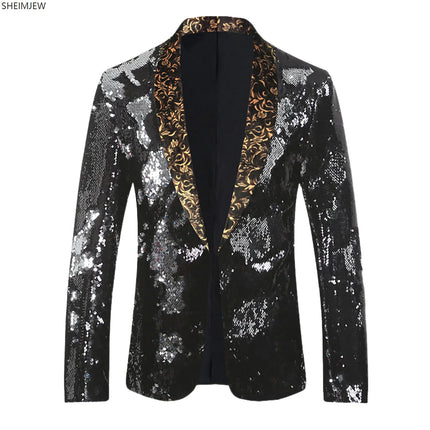 Men's Suit Jacket Shiny Sequins Shawl Collar Suit Cosplay Men Wedding Groom Singer Dance Glitter Suit Jacket Dj Club Stage Gown
