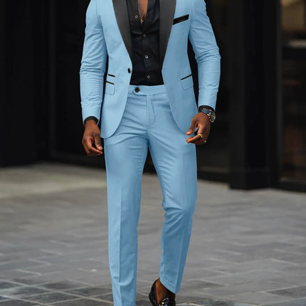 Men's New Fashion Business Casual Two-piece, Comfortable and Breathable Slim-fit Side Slit Single-button Suit Jacket+trousers