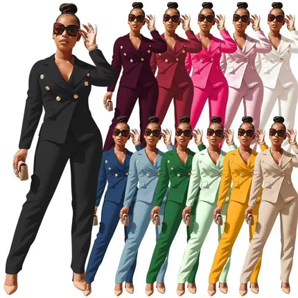 Blue Luxury Designer 2 Piece Set Outfits Black Office Suit for Women 2023 Button Up Blazer Long Pants Suit Top Blazer Set Women
