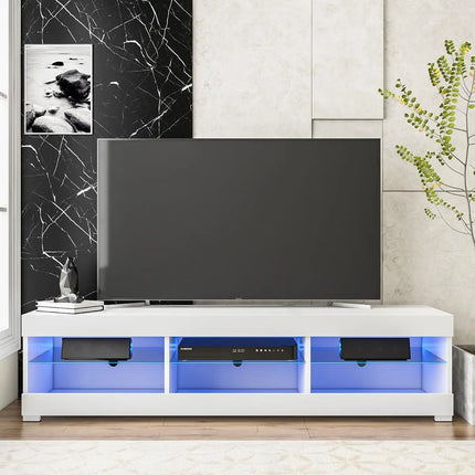 LED TV stand, gray black TV stand with LED lights, TV media console with glass frame
